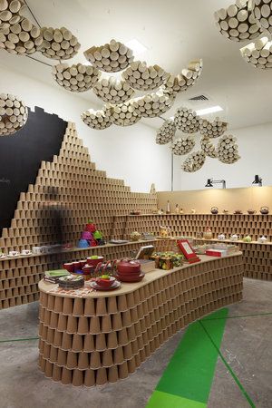 ReFab Diaries: Repurpose: Cupfuls of Potential... Australian Interior, Retail Interior Design, Australian Interior Design, Interior Design Awards, Retail Interior, Cardboard Furniture, The Ceiling, Stand Design, Pop Up Shops