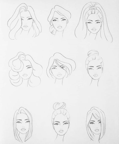 Fashion Figure Face Drawing, Fashion Illustration How To, Face Fashion Drawing, Fashion Hair Illustration, Fashion Faces Illustrations, Face Figure Drawing, Model Face Drawing, Face Illustration Sketch, Face Croquis