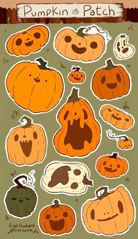 These pumpkin sticker sheets are perfect for pretending it's autumn all year long!  These stickers are durable and waterproof, perfect for sketchbooks, water bottles and more. Every pumpkin is a sticker. Sticker Sheet Template, Simple Jack O Lantern Tattoo, Aesthetic Stickers Sheet, Sticker Sheet Aesthetic, Art Pumpkin, Aesthetic Stickers Ideas, Journaling Stickers Aesthetic, Cute Halloween Stickers Printable, Fall Sticker Sheet