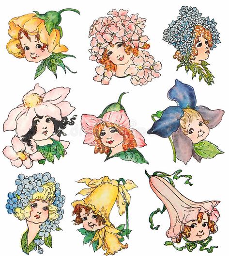 Fairy Drawings, Fairy Illustration, Style Shabby Chic, Face Illustration, Cartoon Flowers, Cute Fairy, Vintage Fairies, Flower Fairies, Poses References