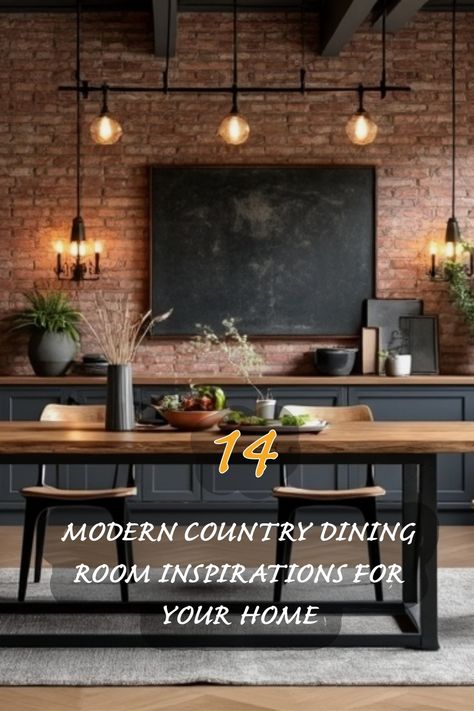 Step into the heart of my home with these 14 stunning modern country dining room inspirations! I love how the blend of rustic charm and contemporary elements creates a warm and inviting atmosphere. The exposed brick walls and elegant lighting fixtures add character, while the natural wood dining table serves as the perfect centerpiece for family gatherings and dinner parties. Explore these ideas and discover how to bring a touch of modern country elegance to your own dining space! Cozy Dining Room With Fireplace, Modern Country Dining Room, Country Dining Room Ideas, Masculine Dining Room, Brick Dining Room, Modern Victorian Bedroom Ideas, Informal Dining Room, Country Dining Room, Natural Wood Dining Table