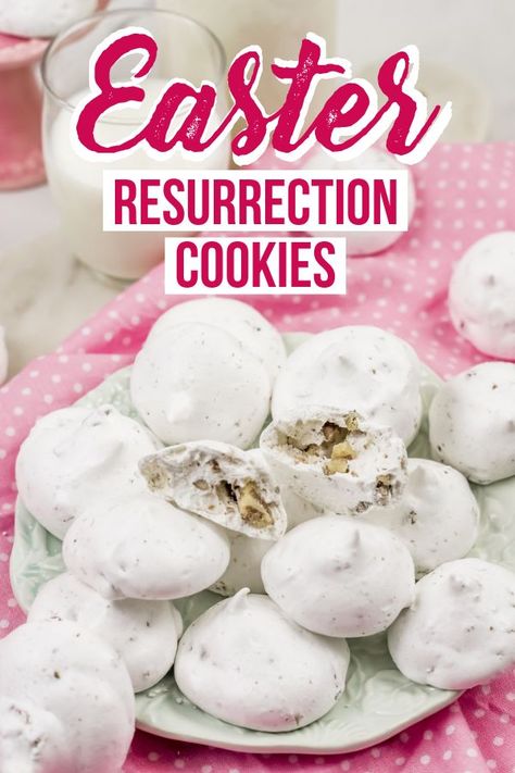 These Easter meringue cookies are so delicious. They make a great treat on Easter morning. Make them with the kids and tell the true meaning of the Easter story. This recipe makes the cookies to perfection -- did I say, they are no bake?!  #recipe #easterrecipe #eastercookies #nobake #meringuecookierecipe #resurrectioncookies #easter #eastertreat #jesus #easterstory Easter Meringue, Resurrection Cookies, Meringue Cookie, Easter Resurrection, Meringue Cookie Recipe, The Easter Story, No Bake Recipe, Easter Recipe, Easter Bunny Cake