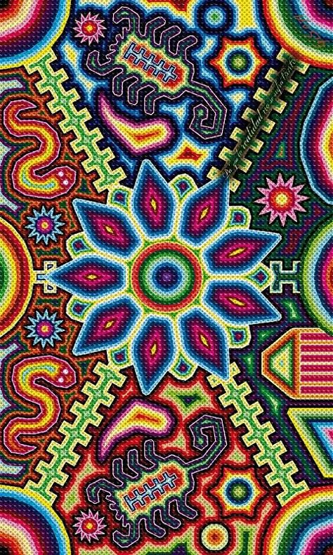 Huichol Beading, Huichol Pattern, Bead Bottle, Seed Bead Pattern, Sacred Geometry Art, Huichol Art, Art Decor Diy, Geometry Art, Custom Bottles