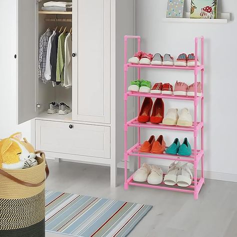 LNYZQUS 5-Tier Small Kids Shoe Rack Organizer, Pink Toddler Shoe Shelf Shoe Stand For Closet Narrow Space,Mini Shoe Storage Rack Short Shoe Tower For Women & Girls(Full Pink) Shoe Storage Walk In Closet, Kids Shoe Rack, Garage Shoe Rack, Shoe Tower, Small Shoe Rack, Closet Hallway, Toddler Organization, Shoe Stand, Shoe Rack Organizer