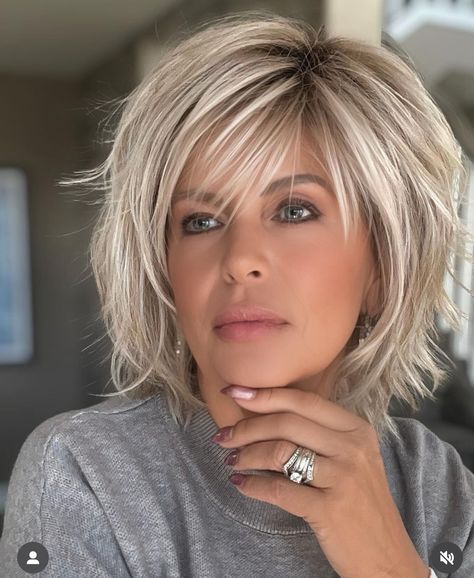 Long Layered Bob For Fine Hair, Shoulder Length Choppy Layers, Over 55 Hairstyles, Short Choppy Bob For Fine Hair, Hair Styles For Layered Hair, Layered Bob With Bangs Over 50, Shaggy Bob For Fine Hair Over 50, Med Length Hairstyle Women, Feminine Short Haircuts