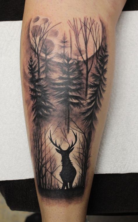 Bow Hunting Tattoos, Antler Tattoos, Natur Tattoo Arm, Elk Tattoo, Deer Tattoo Designs, Wood Tattoo, Bow Tattoo Designs, Stag Tattoo, Mangas Tattoo