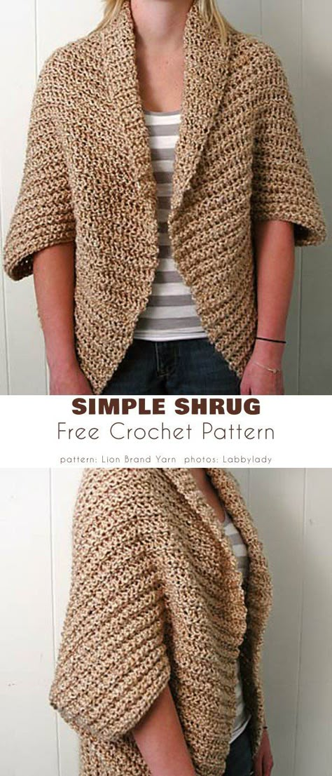 Easy Crochet Cocoon Shrug Free Pattern, Easy Crochet Shrug For Beginners, Shrugs Crochet Free Patterns, Simple Crochet Shrug Pattern Free, Crochet Shrug Sweater Pattern Free, Free Kimono Pattern, Crochet Gilet Free Pattern, Mobius Shawl Crochet Free Pattern, Crochet Shrug Patterns Free