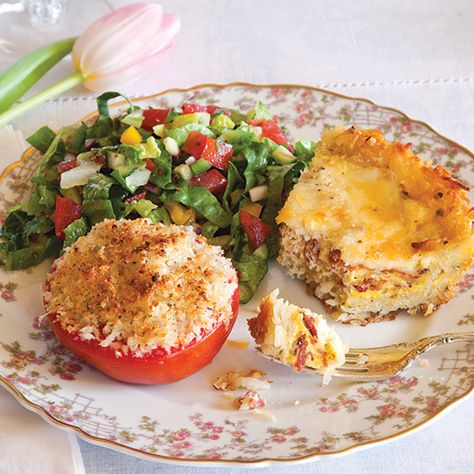 quiche, tomato, and salad luncheon menu Mothers Day Luncheon Ideas Food, Women's Luncheon Menu Ideas, Birthday Luncheon Ideas For Women, Quiche Luncheon Menu Ideas, Bridesmaid Luncheon Ideas Food, Salad Luncheon Ideas, Light Luncheon Menu Ladies Lunch, Ideas For Ladies Luncheon, Southern Brunch Menu Ideas