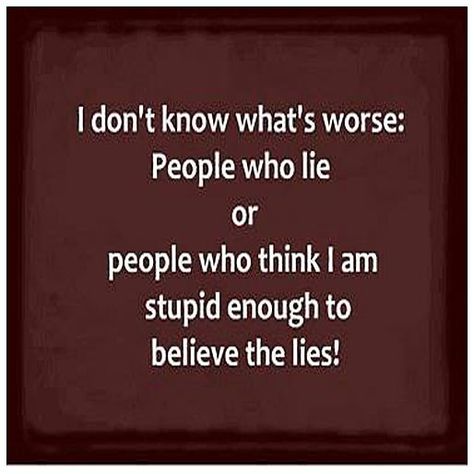 I don't know what's worse: People who lie OR people who think I am stupid enough to believe the lies! Quotes About People Who Lie, Quotes About People, People Who Lie, Lies Quotes, About People, A Quote, Lessons Learned, True Words, I Don't Know