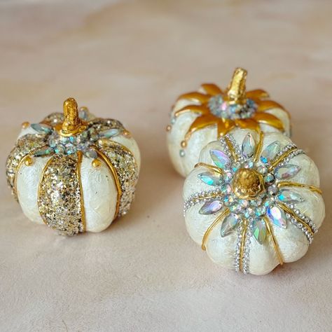 Capiz Ivory Jeweled Pumpkin | Mini | Set of 3 | Michaels Fancy Pumpkins Decorating, Fancy Pumpkins, Elegant Pumpkins, Cinderella Pumpkin, Swag Wreath, Christmas Tabletop, Tabletop Christmas Tree, Christmas Candle Holders, Pumpkin Decor