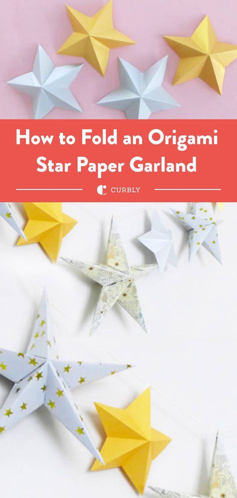 Star Garland Diy, Diy Paper Garland, Paper Star Garland, Origami Garland, Origami Star Paper, 3d Paper Star, Origami Dress, Origami Star, Star Paper