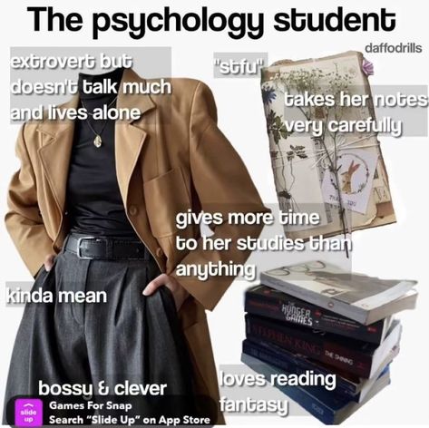 Psychologist Career Aesthetic, Criminology Student Lookbook, Psychology Major Aesthetic Outfits, Psychology Student Vibes, Psych Degree Aesthetic, Psychology Academia Aesthetic, Psychology Student Aesthetic Outfit, Psych Major Aesthetic Outfit, Psychology Dark Academia Aesthetic