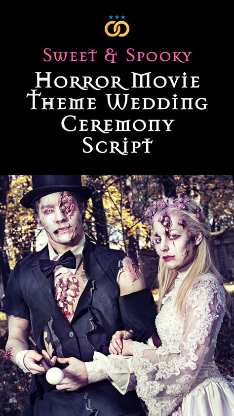 A sweet & spooky wedding ceremony script inspired by your favorite classic horror movies! This original officiant script has a vampish wine unity ceremony, quotes from Beetlejuice, Dracula, Psycho, The Witch, Bride of Frankenstein, and more, a sweet ring exchange, and examples of personal written vows. Perfect for a Halloween wedding, or spine-tingling love any time of year! Horror Movie Love Quotes, Halloween Wedding Vows, Gothic Wedding Quotes, Goth Wedding Vows, Horror Love Quotes, Wine Unity Ceremony, Witch Bride, Horror Wedding, Beetlejuice Wedding