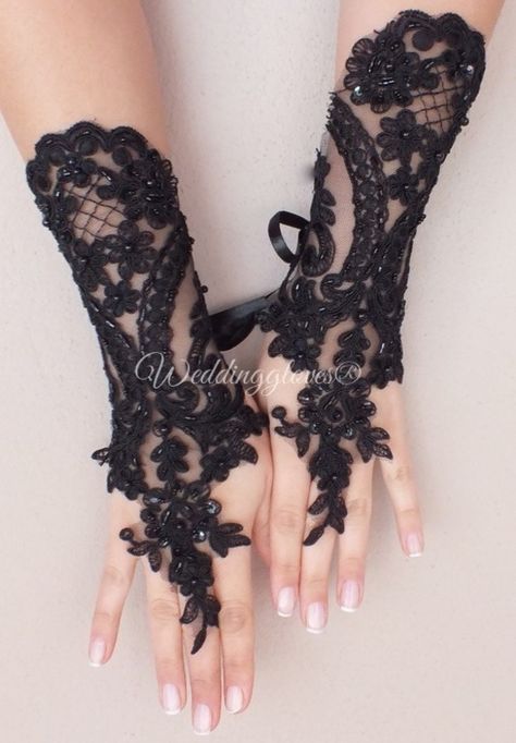 Black Lace Gloves, Gothic Lace, Gloves Fingerless, Vampire Costume, Wedding Gloves, Bridal Gloves, Gothic Accessories, Lace Gloves, Gothic Wedding