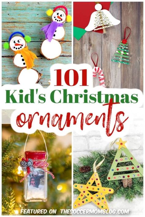 Over 100 easy DIY Christmas ornaments that kids can make. These handmade ornaments are great for gifting and make sweet keepsakes to hang on the tree! Christmas Tree Craft Ornaments, Easy Cheap Christmas Ornaments, Christmas Kids Crafts Ornament, Angle Crafts For Kids, School Christmas Ornaments Diy, Christian Christmas Ornaments For Kids, Christmas Ornaments Homemade For Kids, Sunday School Christmas Ornaments, Classroom Ornaments For Kids