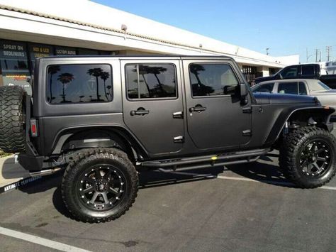 Custom satin gray jeep Matte Jeep Wrangler, Black Jeep Wrangler Unlimited, Black Jeep Wrangler, Lifted Vehicles, Jeep Photos, Black Jeep, Range Rovers, Wrangler Accessories, Dream Cars Jeep