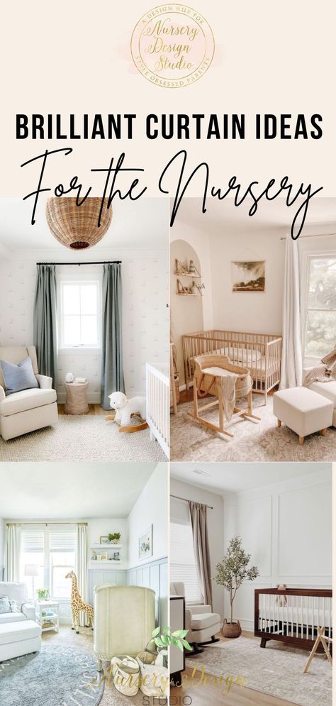 Dress up your nursery with these brilliant nursery curtain ideas guaranteed to elevate the space. Nursery Curtain Ideas, Curtains In Nursery, Nursery Curtains Girl, Curtains For Nursery, Nursery Blackout Curtains, Comfy Rugs, Curtains Pictures, Calm Color Palette, Nursery Canopy