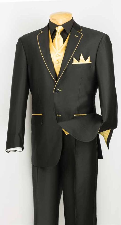 Toddler wedding tux Black And Gold Suit Men, Black And Gold Mens Outfit, Gold Suit Men, Black And Gold Prom Suit, Gold Tux, Black And Gold Suit, Chambelan Outfits, Gold Prom Suit, Gold Outfits