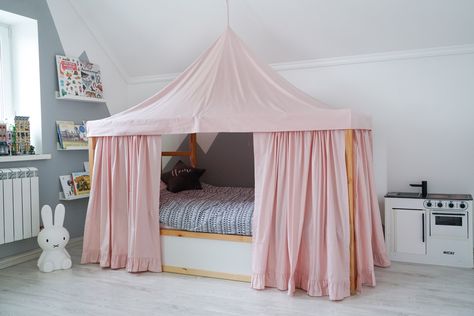 This listing includes Ikea Kura roof canopy. You don't need anything additional to mount it. You will get the hook with your order. You can regulate the length of the ribbon. There is a ribbon loop inside the roof canopy. You can use it to put LED inside or any other decor.  If you want to add curtain you can order it here: https://www.etsy.com/listing/1612336541/curtains-for-ikea-kura-bed-ikea-kura?click_key=b7d5accb848ecad93fec55a71aa8bbd1cc5171a9%3A1612336541&click_sum=b5cc8cf0&ref=shop_home_ Ikea Kura Bed Treehouse, Ikea Kids Bed With Canopy, Ikea Kura Bed Hack Raised, Ikea Kura Bed Dimensions, Ikea Kura Bed With Drawers, Ikea Krua, Crib Under Loft Bed Ikea Kura, Bunk Bed Canopy Walmart, Ikea Kura Bed Hack Twin Over Full