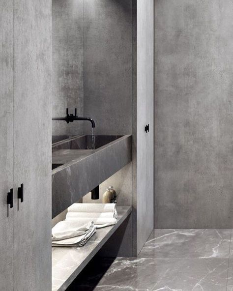 'Minimal Interior Design Inspiration' is a weekly showcase of some of the most perfectly minimal interior design examples that we've found around the web - all Bathroom Grey, Interior Design Examples, Toilette Design, Farmhouse Bathroom Remodel, Minimalist Bathroom Design, Rest Room, Minimal Interior Design, Concrete Bathroom, Interior Minimalista