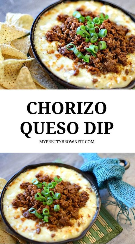 Football season is here! If you're looking for the perfect recipe, this creamy Chorizo Queso Dip is it! It's a blend of chorizo, creamy melted cheese, onions, and other delicious flavors. Perfect for any occasion! #appetizer #gamedayrecipes #appetizerdip #cheesyrecipes #quesorecipes #quesodip #chorizorecipes #latininspired #mexicandip #mexicanfood #mexicanstreetfood Chorizo Queso Dip, Chorizo Dip, Chorizo Queso, Chorizo Tacos, How To Cook Chorizo, Mexican Appetizers, Chorizo Recipes, Queso Fundido, Queso Dip