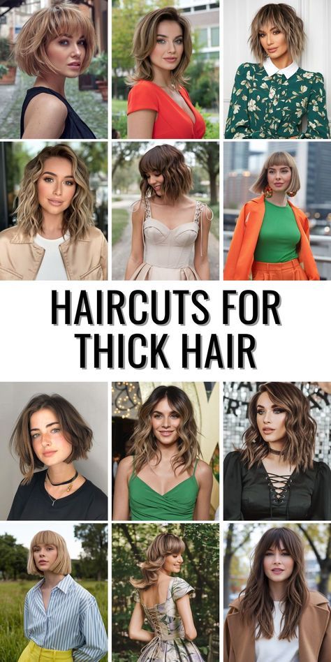 Women Hairstyles Thick Hair, Medium Thick Hair Styles For Women, Lazy Haircuts For Medium Hair, Midlength Haircuts With Layers Thick Hair, Medium Length Layered Haircuts For Thick Hair, Medium Length Cuts For Thick Hair, Thick Medium Length Haircut, Thick Haircuts Medium, Layered Hair For Thick Hair