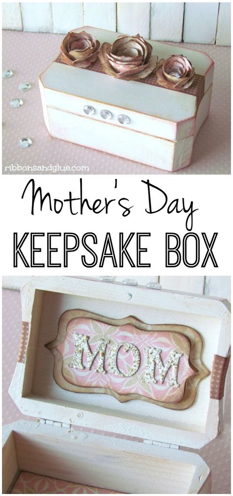 Mother's Day Box Keepsake Box made from a painted wood box and embellished with paper flowers and letters. Easy and thoughtful Mother's Day Gift Idea. Keepsake Box Diy, Wood Craft Ideas, Diy Mother's Day Crafts, Holiday Crafts Diy, Mothers Day Crafts For Kids, Mothers Day Gifts From Daughter, Unique Mothers Day Gifts, Diy Mothers Day Gifts, Personalized Mother's Day Gifts