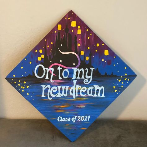 Shelby Z Currie on Instagram: “Another lovely #tangled cap shipping out today! . . . #gradcap #gradcapdesign #graduation2020 #graduation2021 #grad2021 #graduation…” Grad Cap Designs Tangled, Grad Hat Ideas Graduation Cap Decoration, Hadestown Graduation Cap, Tangled Graduation Cap Ideas, Grad Cap Ideas Tangled, Inside Out Graduation Cap, Aba Graduation Cap, Tangled Grad Cap, Rapunzel Grad Cap