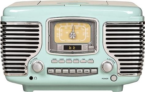 Amazon.com: Crosley CR612B-AB Corsair Tabletop AM/FM Bluetooth Radio with CD Player and Dual Alarm Clock, Aqua Blue : Electronics Crosley Radio, Shabby Chic Decor Bedroom, Retro Radios, Radio Cd Player, Radio Vintage, Retro Radio, Aqua Blue Color, Radio Alarm Clock, Retro Clock