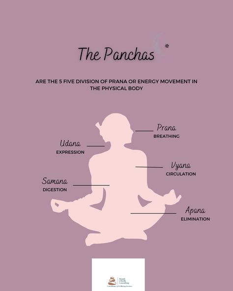 There are 5 division of energy movements in the body Udana- Expression Samana-Digestion Prana- Breathing Vyana- Circulation Apana- Elimination Prana Breathing, O Reilly, Yoga Teachers, Yoga Sequences, Yoga Teacher, Ayurveda, The Body, Division, Yoga