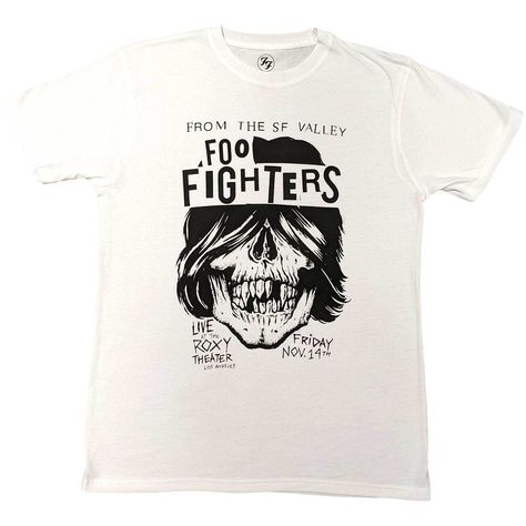 BITCRUNCHER MEDIA - OFFICIALLY LICENSED GARMENTS Foo Fighters Roxy Flyer Official Tee T-Shirt Mens Unisex Item Description Mens/Unisex officially licensed garment. Chest sizes are as follows: Small (37"), Medium (39"), Large (42"), Extra Large (45"), XXL (51") and XXXL (53"). These garments are professionally produced, printed and cured to ensure the design looks fantastic and lasts through more than 100 washes, ensuring your garment will last and look great throughout its lifetime. All garments Foo Fighters Live, 80s Tv, Digital Screen, Alternative Metal, Screen Printing Designs, Short Styles, Foo Fighters, High Quality T Shirts, Pop Rock