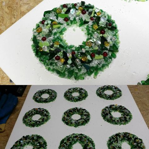 Fused Glass Wreath, Glass Fusion Christmas, Fused Glass Wreath Ornaments, Fused Glass Holiday Ornaments, Fused Glass Christmas Ornaments Tree, Stained Glass Ornaments Fuse Muse Fused Glass, Glass Wreath, Wreath Ornaments, Holiday Open House