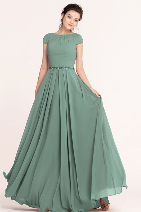 A Line Bridesmaid Dresses With Sleeves, Bridesmaid Dresses Conservative, Classy Dresses With Sleeves, Formal A Line Dresses, Indian Dress Outfits, Boat Neck Dress Designs, Elegant Bridesmaid Dresses With Sleeves, Plain Prom Dresses, Modest Bridesmaid Dresses Long