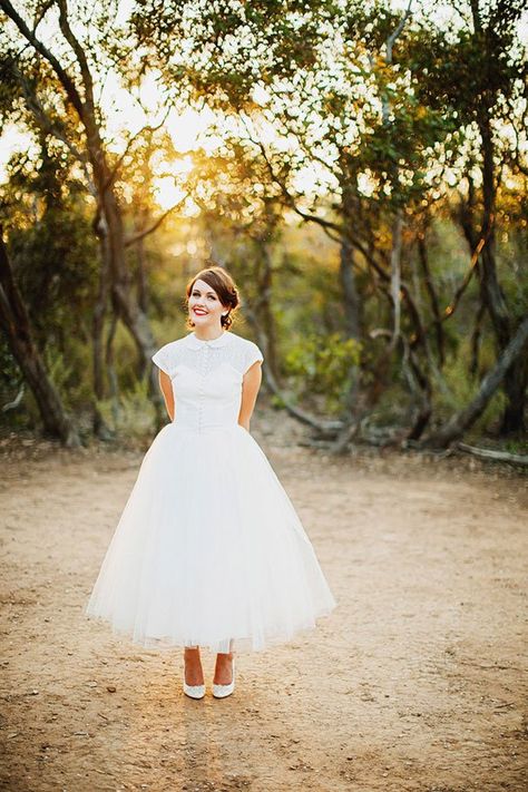 Hayley + Jon – Hello May Wedding Dress Collar, Collar Wedding Dress, Grace Wedding Dress, Retro Weddings, Tea Length Wedding Dresses, Retro Bride, Bridal Gowns Vintage, Tea Length Wedding, Amazing Wedding Dress