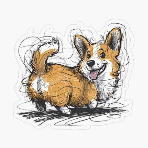 Get my art printed on awesome products. Support me at Redbubble #RBandME: https://www.redbubble.com/i/sticker/Cheerful-Corgi-Sketch-Playful-Cartoon-Dog-with-Expressive-Lines-by-SellingWSarah17/163747878.O9UDB?asc=u Corgi Drawing Sketch, Corgi Sketch, Corgi Illustration, Cartoon Corgi, Corgi Cartoon, Cool Cartoon Drawings, Expressive Lines, Corgi Drawing, Corgi Art