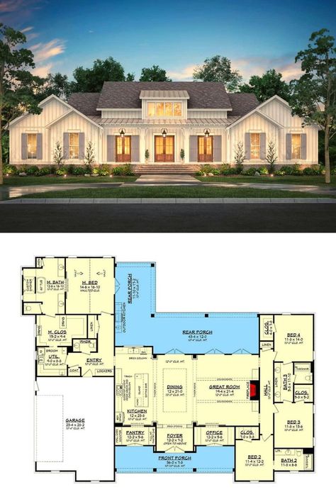 Suite Floor Plan, Wraparound Porch, Farmhouse Floor Plans, Two Story House Plans, Dream Farm, House Plans One Story, Primary Suite, 4 Bedroom House Plans, Building Plans House