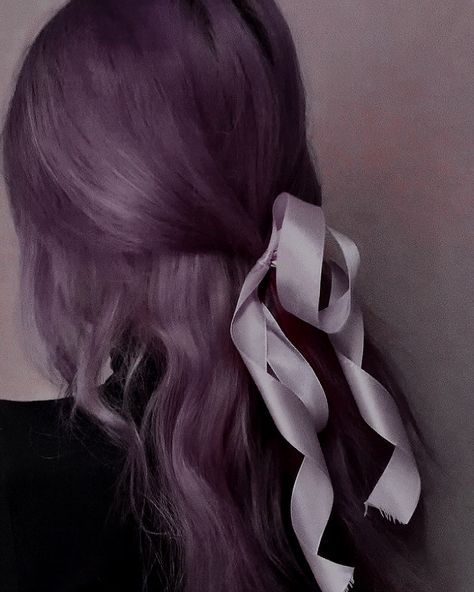 Purple Hairstyles Aesthetic, Purple Hair Aesthetic Faceless, Purple Ribbon Aesthetic, Violet Hair Aesthetic, Lilac Hair Aesthetic, Lavender Hair Aesthetic, Purple Hair Girl Aesthetic, Dark Purple Hair Aesthetic, Purple Hair Girl Art