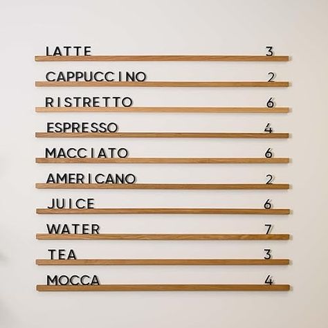 Amazon.com: Inko Horeca - Set of 10 Regular Rails - Changeable Letter Board - Floating Letter Shelf Menu - Letter Display Wall Ledge - Oak rails - 400 Letter set (Oiled Oak Rails + Black Letters) : Handmade Products Menu Letter Board, Letter Shelf, Wall Ledge, Visual Merchandiser, Display Wall, Church Decor, Wood Letters, Black Letter, Letter Set