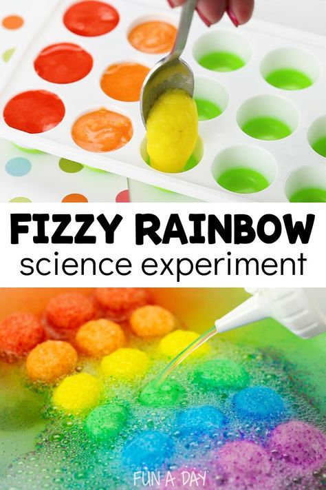 Incredibly fun rainbow science to try with the kids today! Explore chemical reactions while delving into sensory fun with scented rainbow fizzies. Preschool Rainbow Theme, Science For Preschoolers, Rainbow Science Experiment, Preschool Rainbow, Rainbow Lessons, Rainbow Science, Rainbow Experiment, Messy Play Activities, Science Experiment For Kids