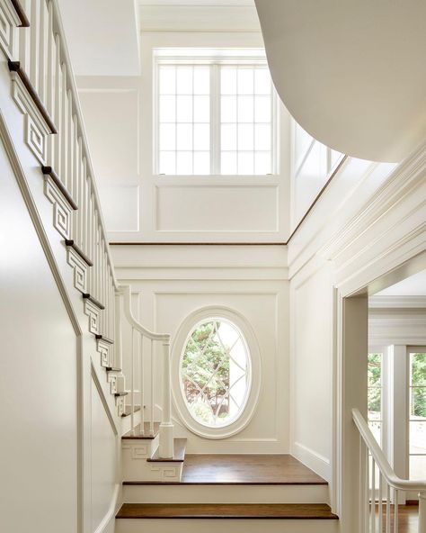 A new staircase moment in a recent renovation project…. #staircase #stair #architecture #renovation #white | Instagram Tall Ceiling Living Room, C Brandon Ingram, New England Colonial, Southern Colonial, White Staircase, Architecture Renovation, Shingle House, Classical House, Brandon Ingram