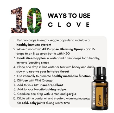 Doterra Clove, Clove Oil Benefits, Homemade Goods, Doterra Oil, Holistic Recipes, Doterra Business, Doterra Essential Oils Recipes, Healing Remedies, Clove Essential Oil