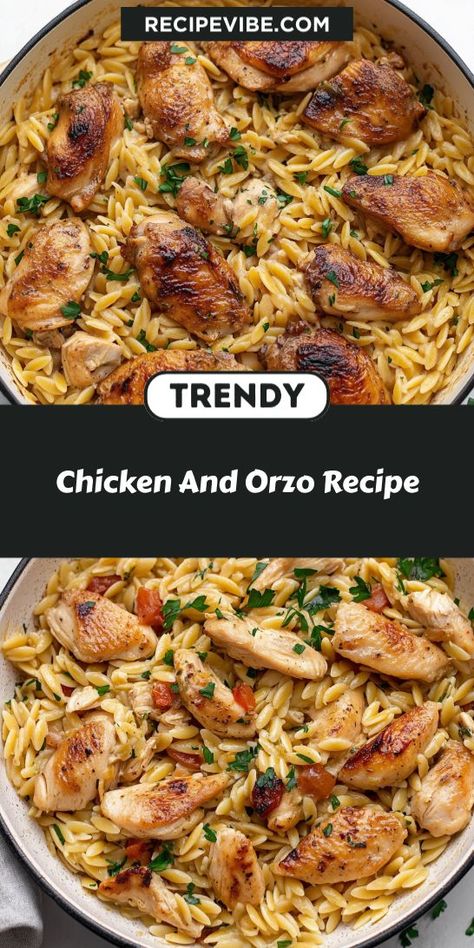 Creamy Chicken With Orzo, Garlic Chicken And Orzo, Orzo Easy Recipe, Easy Orzo Recipes Dinners, Easy Orzo Dinner, Baked Orzo With Chicken, Orzo Bake Recipes, Chicken Orzo Recipes Healthy, Orzo And Chicken Recipes