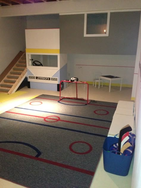 Boys Hockey Bedroom, Hockey Bedroom, Hockey Room, Hockey Decor, Fun Room, Basement Playroom, Boys Playroom, Kids Room Paint, Man Cave Home Bar