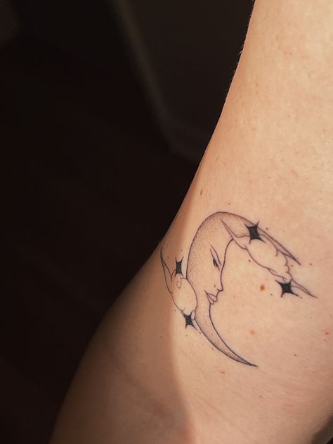 Tattoo ideas dainty moon clouds half moon fine line tattoo moon with face starts Moon Tattoo Dainty, Moon With Face Tattoo, Moon Fine Line Tattoo, Tattoo Ideas Dainty, Moon With Face, Tattoo Dainty, Tattoos 2023, Full Moon Tattoo, Tattoo Moon