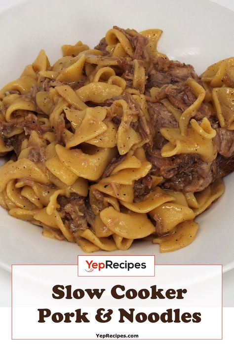 Pork Egg Noodles Recipe, Pork And Noodles Slow Cooker, Pork Roast And Noodles, Egg Noodles In Crockpot, Pork And Egg Noodles, Pork And Noodle Recipes, Crockpot Noodles, Pork And Noodles, Pork Stew Meat Recipes