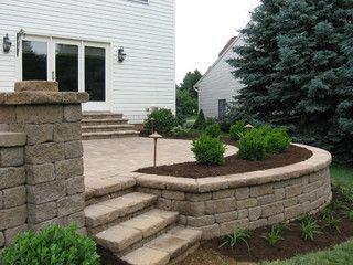 Patio Pavers - Photos & Ideas | Houzz Stone Patio Designs, Patio Plans, Raised Patio, Patio Pavers Design, Patio Steps, Patio Projects, Casa Exterior, Brick Patios, Patio Landscaping