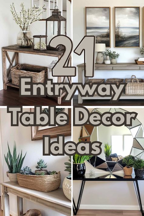 Want an entryway that wows guests? Check out these 21 easy decor ideas for entryway tables to bring personality and style to your space. #EntrywayDecor #HomeDecorIdeas #EntrywayTable #InteriorDesign #HomeInspiration Entryway Table Decor Contemporary, Small Wall Table Decor, Rustic Entry Table Decor, Front Entrance Table Decor Modern, Entry Table Design Ideas, Hobby Lobby Entry Table Decor, Entryway Table Accessories, Entryway Ideas Amazon, Decorate Entrance Of Home