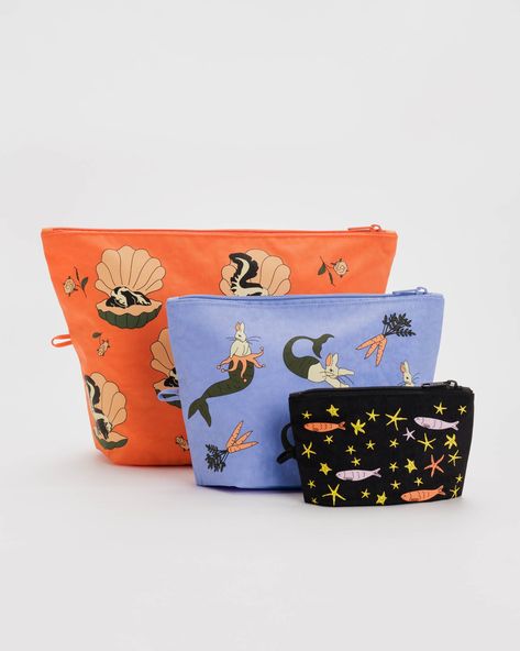 Go Pouch Set : Sea Animals - Baggu Ireland Wardrobe, Fish School, Golden Family, Hands Free Bag, Cheat Code, Large Pouch, Star Fish, Sea Animal, Zip Pouch