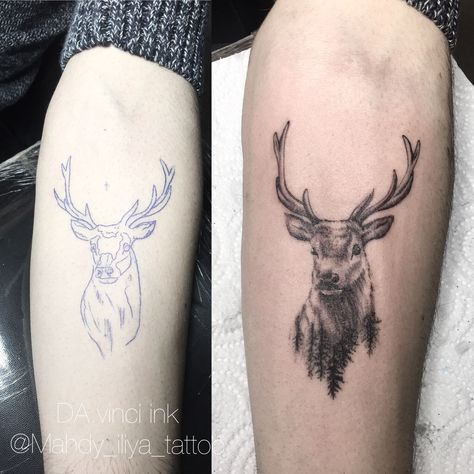 Matching Deer Tattoos, Scottish Stag Tattoo, Stag Tattoo Feminine, Deer Tattoos, Doe Tattoo, Deer Tattoo Designs, Tattoo Animals, Stag Tattoo, Henna Inspo