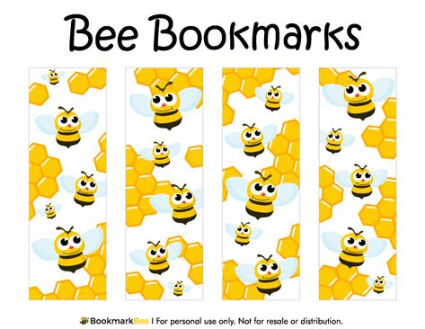 Free printable bee bookmarks. The bookmarks include cute bees and honeycombs. Download the PDF template at http://bookmarkbee.com/bookmark/bee/ Fun Library Activities, School Wide Themes, Bee Template, Cute Bees, Bee Themed Classroom, Free Printable Bookmarks, Bee Classroom, Bee Printables, Bee Free